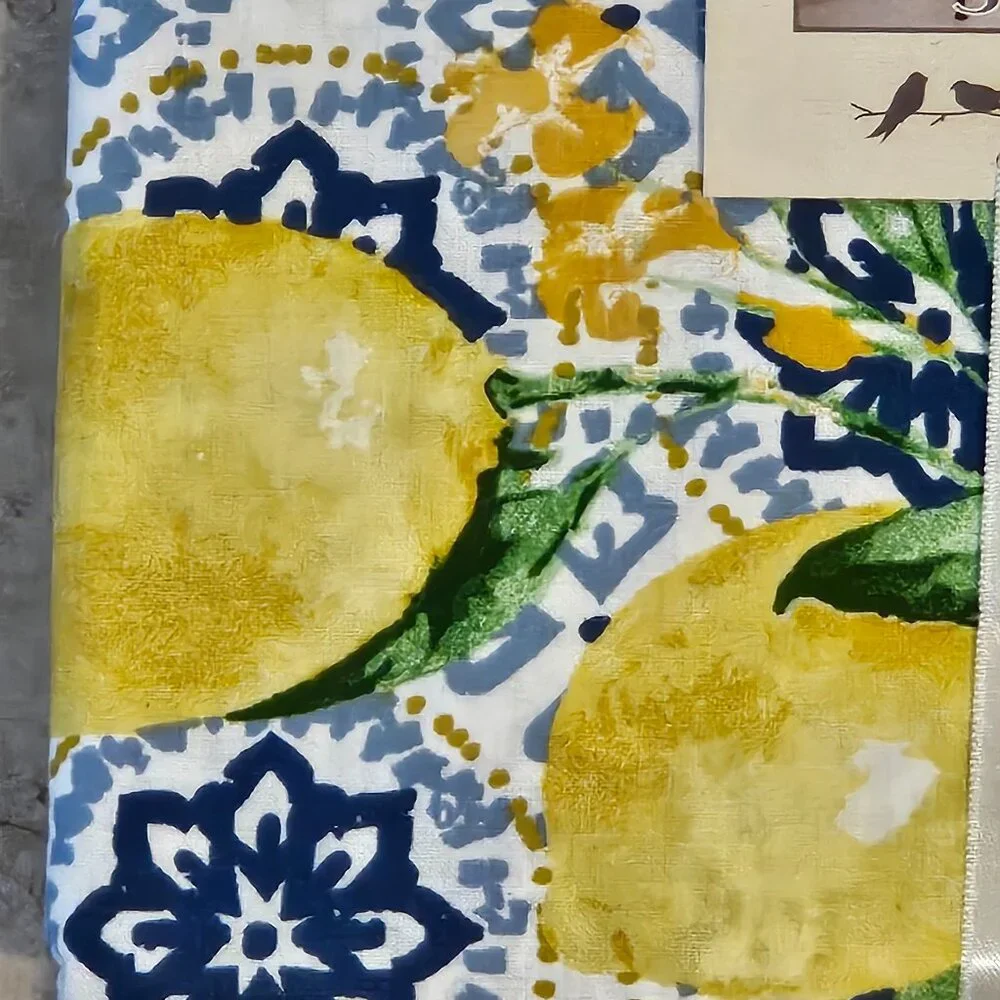 RARE NEW STOF FRANCE LEMON BLUE WHITE MEDITERRANEAN 63x118 COTTON TABLECLOTH